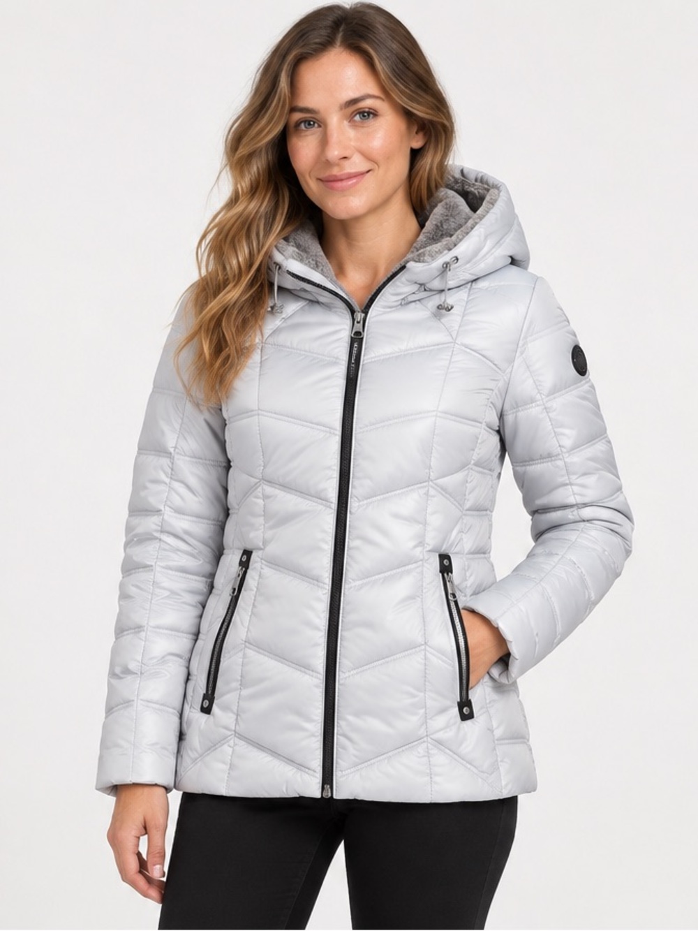 NWT Nautica Light Gray Quilted Hooded Puffer Jacket - Women's